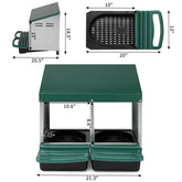 2 Compartments 54x52x47cm Pitched Roof House Iron-plastic Green Chicken Feeding Trough